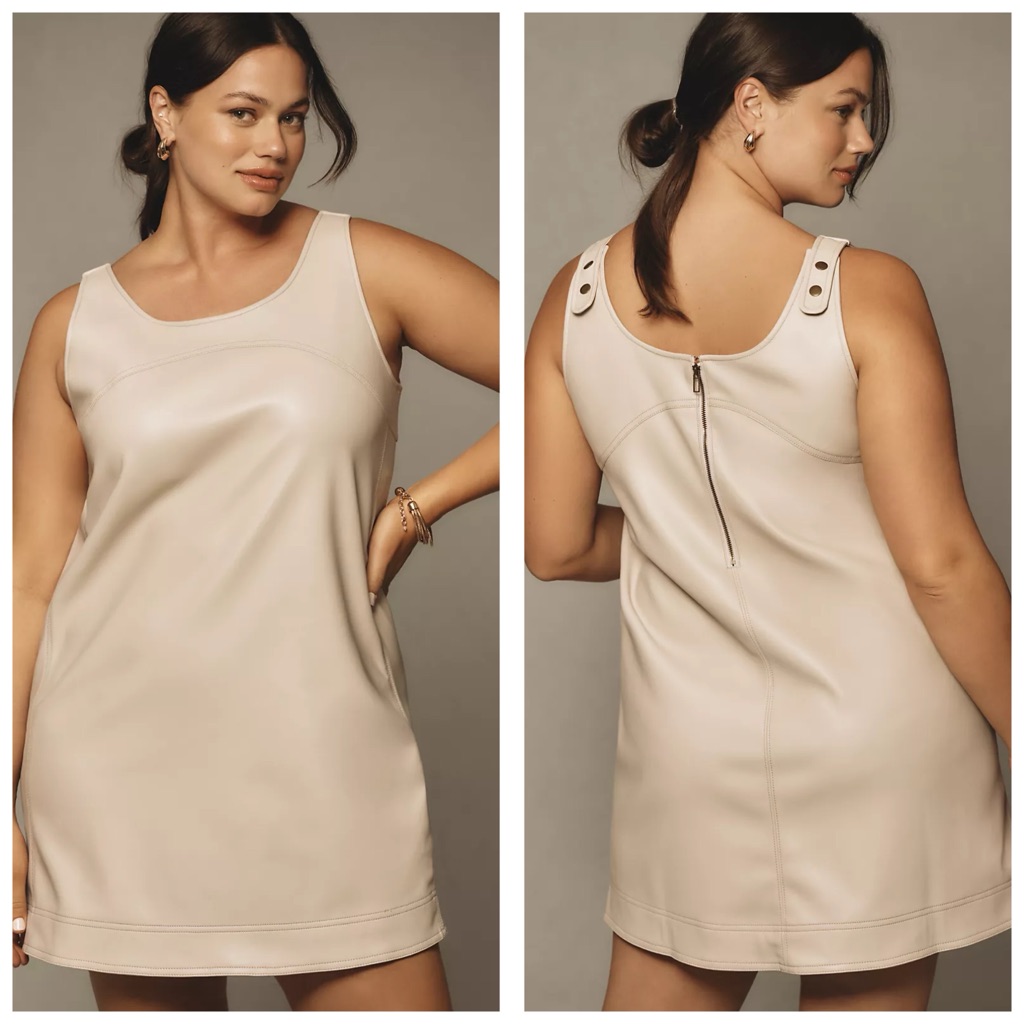 Pilcro Faux-Leather Scoop-Neck Shift Mini Dress